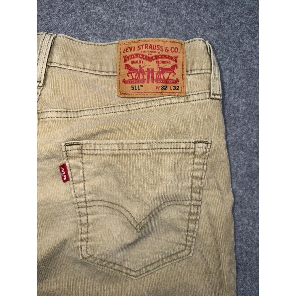 Levis 511 Corduroy Slim Fit Mens 32x32 Pants Khaki Tan 5 Pocket Casual Preppy